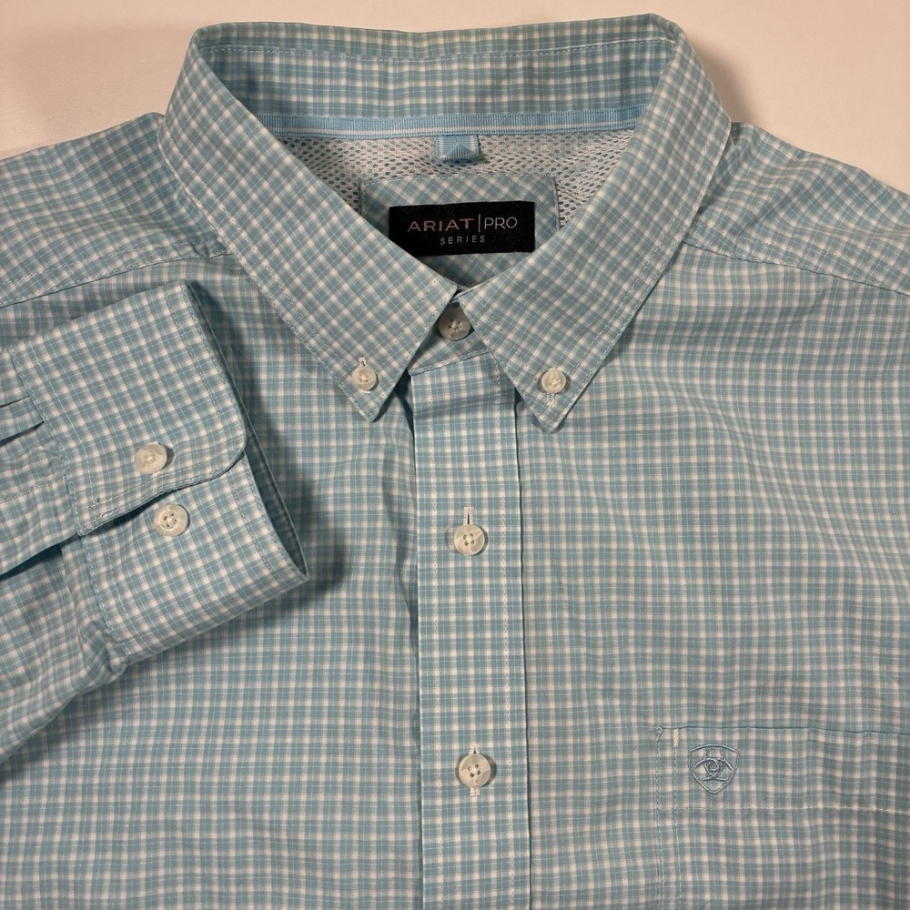 Ariat Pro Norton‎ Series Performance Shirt 2XL Blue Check Western Hiking Cowboy